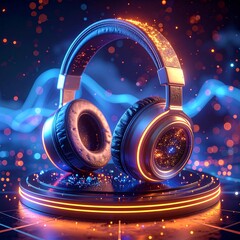 Futuristic-Audio Experience Neon Headphones Illuminating the Digital Soundscape with Vibrant Cyber Glow and Dynamic Energy