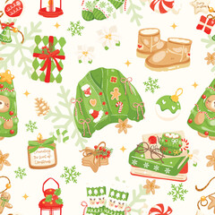 Cozy Christmas Seamless Pattern, Festive Holiday Sweater Gifts and Decorations, Cute Winter Seamless Digital Paper, Christmas Hygge Design