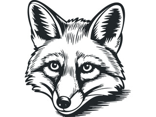 Black and White Fox Head Image. Vector hand drawn