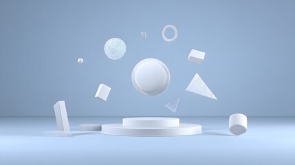 corporate. Abstract geometric shapes float against a gradient blue background, creating a modern and minimalist business concept. pitch deck slides.