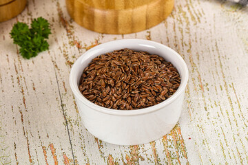 Brown flax seeds in the bowl