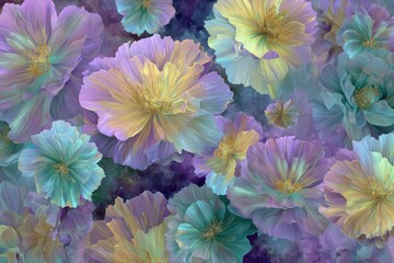 Pastel floral arrangement, soft hues, layered petals