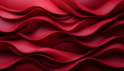 Abstract red leather texture with fluid wave like folds creating depth and movement