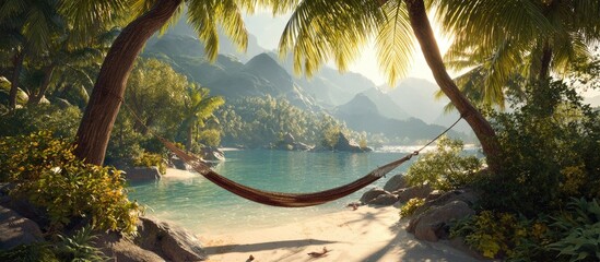 Serene hammock scene on a secluded tropical beach