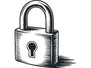 Antique padlock on transparent background. Vector hand drawn