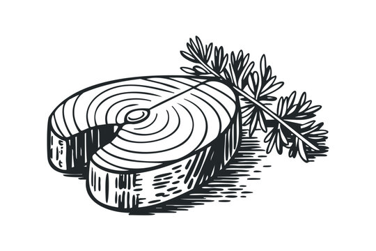 black and white salmon steak with herbs clip art preview