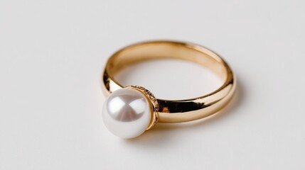 Elegant gold band ring featuring a single, lustrous pearl.  Minimalist design, perfect for everyday wear or special occasions