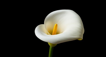 Elegant White Calla Lily Against Black Background - Studio Floral Still Life.