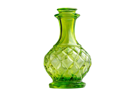 a green glass vase with a diamond pattern