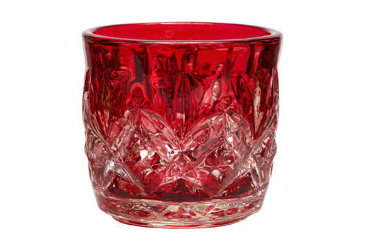 a red glass with a diamond pattern on it