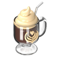 3D iced coffee glass with cream latte icon design