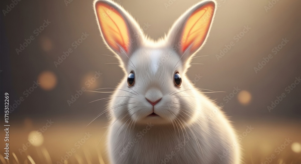 Aufkleber a close-up view of a charming, light-cream colored rabbit with detailed fur and expressive eyes, bat