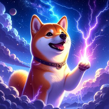 稲妻を手で受ける可愛い犬