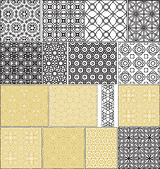 Luxury Seamless Wallpaper Collection of 16 Designs – White Background with Golden Line Floral and Geometric Vector Patterns