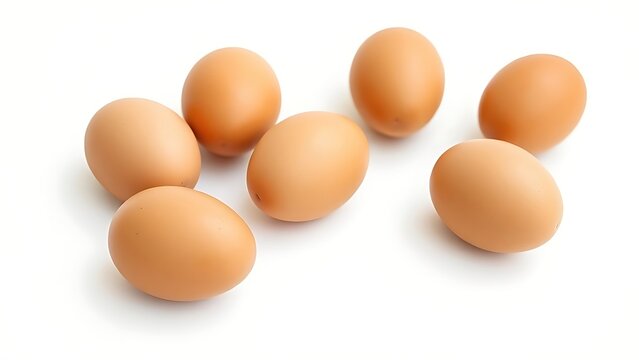 Fresh brown eggs on a white background, emphasizing simplicity and natural food.