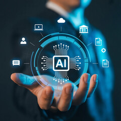 Cyberspace, businesses leverage AI technology, generative software to deploy virtual assistants chat with users, manage digital information efficiently. generative, business, cyberspace, technology.