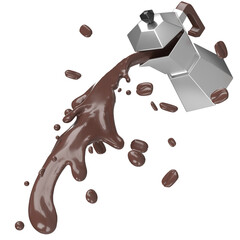 3D moka pot coffee maker splash icon for International coffee day illustration