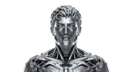 Fototapeta premium Futuristic Chrome Android Man Isolated on White