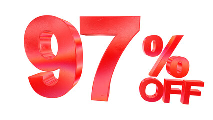 3D 97 percent off sale typography with dark red metallic style and rainbow effect isolated on a transparent background. Visual element for promotions and graphic design.
