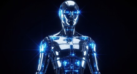 Futuristic Chrome Humanoid Robot with Glowing Blue Lights