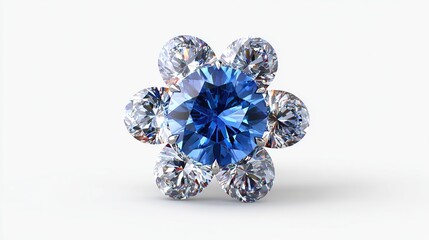 Blue & White Gemstone Flower Ring Fine Jewelry, Precious Metal, Elegant Design, Close-Up
