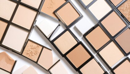 Various Shades of Beige Makeup Palettes on White Background