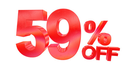 3D 59 percent off sale typography with dark red metallic style and rainbow effect isolated on a transparent background. Visual element for promotions and graphic design.