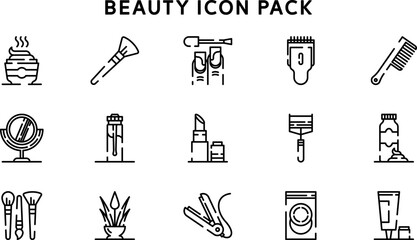 Beauty Icon Set Featuring Makeup and Styling Tools in Minimalist Design