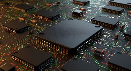 Obraz premium Intricate Microchip Array - Close-Up of Advanced Semiconductor Technology.