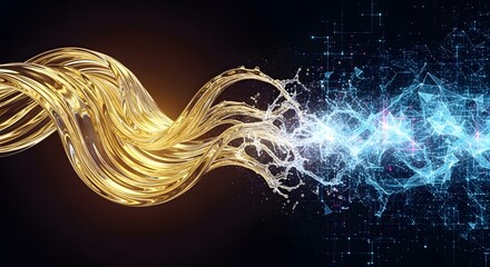 Abstract Digital Wave: Golden Energy Meets Blue Technology.