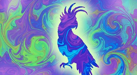 Obraz premium Psychedelic cockatoo silhouette against a swirling vibrant colorful fluid art background