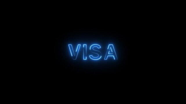Glowing neon VISA Text Animation. Alpha matte with black background 4K resolution.