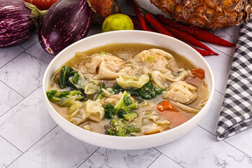 Chinese wonton soup with dumplings