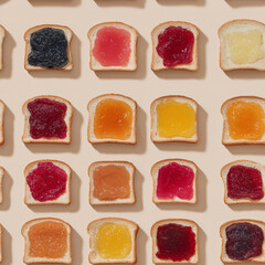 Pattern of Jelly and spreads on slices of bread / toast