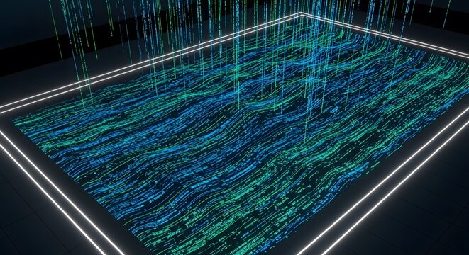Abstract Digital Data Flow Visualization with Neon Lights.
