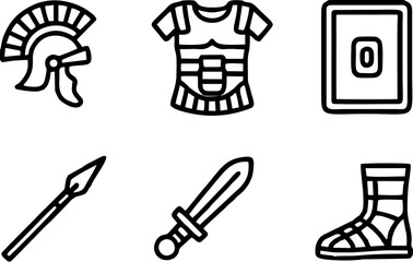 Line icons depicting ancient ...