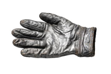 a pair of black leather gloves on a white background