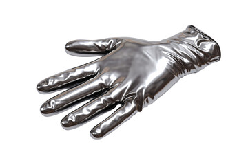 a pair of shiny gloves on a white surface