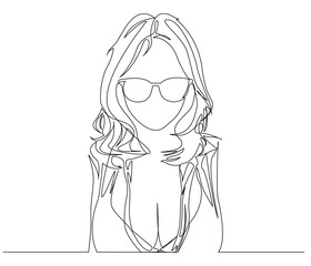 Continuous line drawing of a Beautiful Girl With glasses. Single line illustration of a Beautiful Girl With glasses. Illustration, World Ladies Day Concept. Editable outline