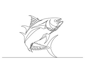 Continuous line drawing of a Blue Tuna Fin. Single line illustration of a Blue Tuna Fin. Illustration, World Tuna Day Concept. Editable outline