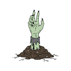 Zombie Hand Rising from Graveyard Soil