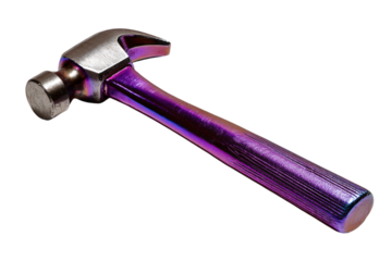 a hammer with a purple handle on a white background