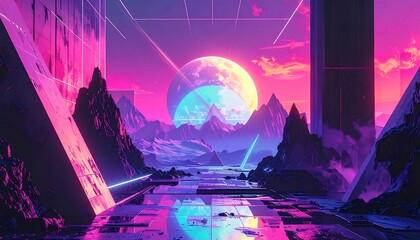 Neon Mountains of an Extraterrestrial Landscape