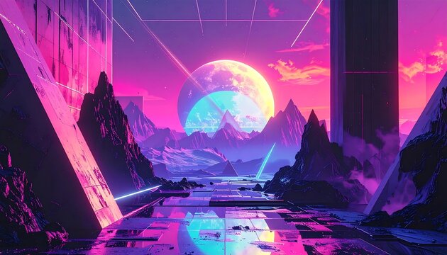 Neon Mountains of an Extraterrestrial Landscape