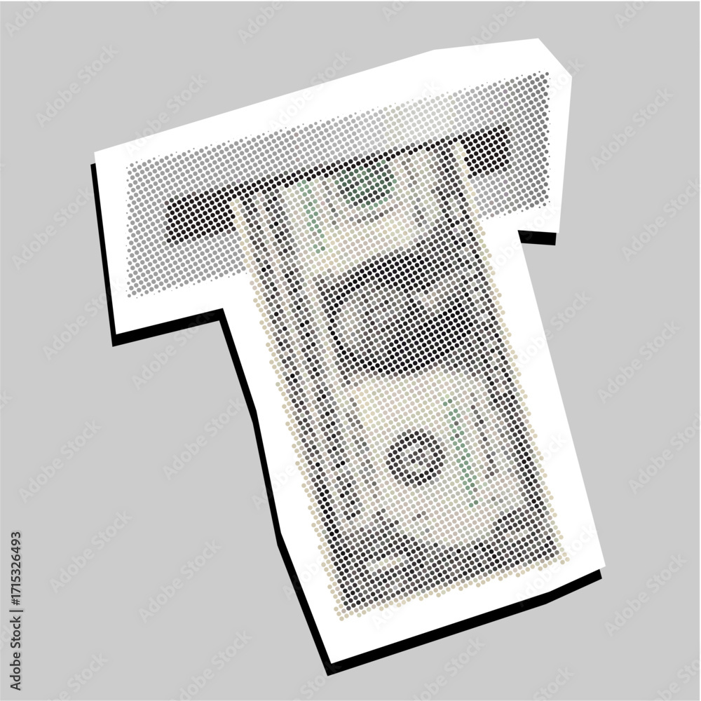 Poster money withdraw halftone dotted collage element pointillize in paper torn vector. a striking design f