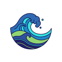 Obraz premium Stylized powerful blue and green ocean wave curling and crashing, with water droplets