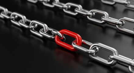 Obraz premium Red Link in Metal Chains - Symbol of Connection and Constraint.