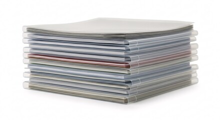Organized stack of reports and documents in clear file folders ready for review