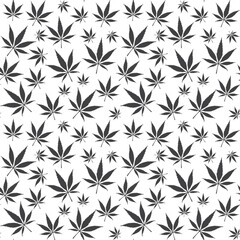 Hemp Leaf Seamless Pattern on White Background