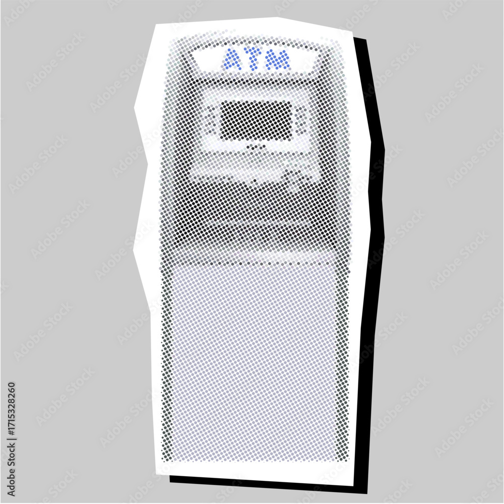 Poster atm machine halftone dotted collage element pointillize in paper torn vector. a unique design for fi